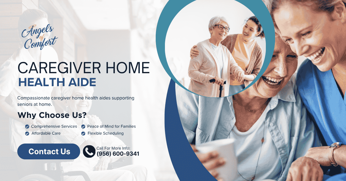 Compassionate caregiver home health aide supporting seniors at home — Angels of Comfort